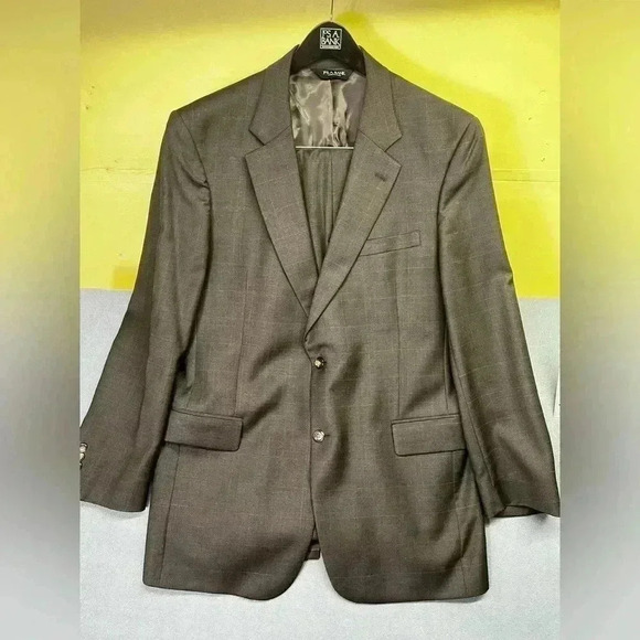 Jos. A Bank 2pc 100% Wool Suit Men’s Blazer 43L & Pants 36W Gray Black Brown - Picture 1 of 12
